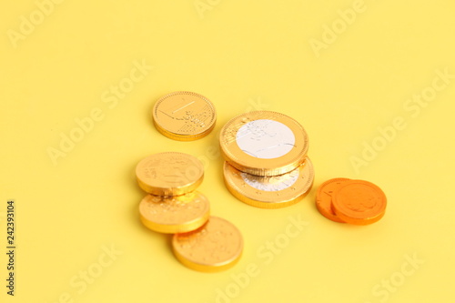 Stack of chocolate euro coins as a concept for finance