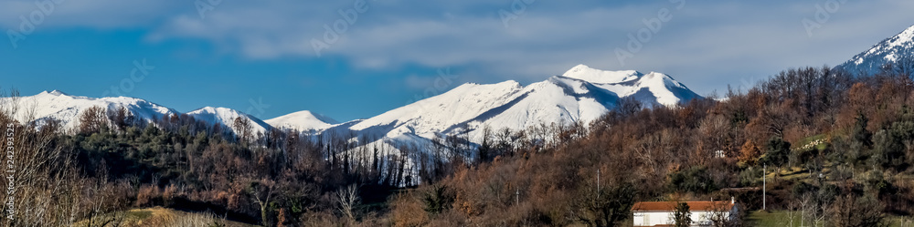 wide panorama of the snowy Marsicani mountain range