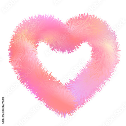 3d fluffy fur contour heart, stock vector illustration clip art