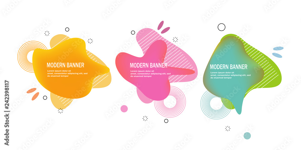 set of modern banner with Flat geometric fluid shapes of gradient colors vector