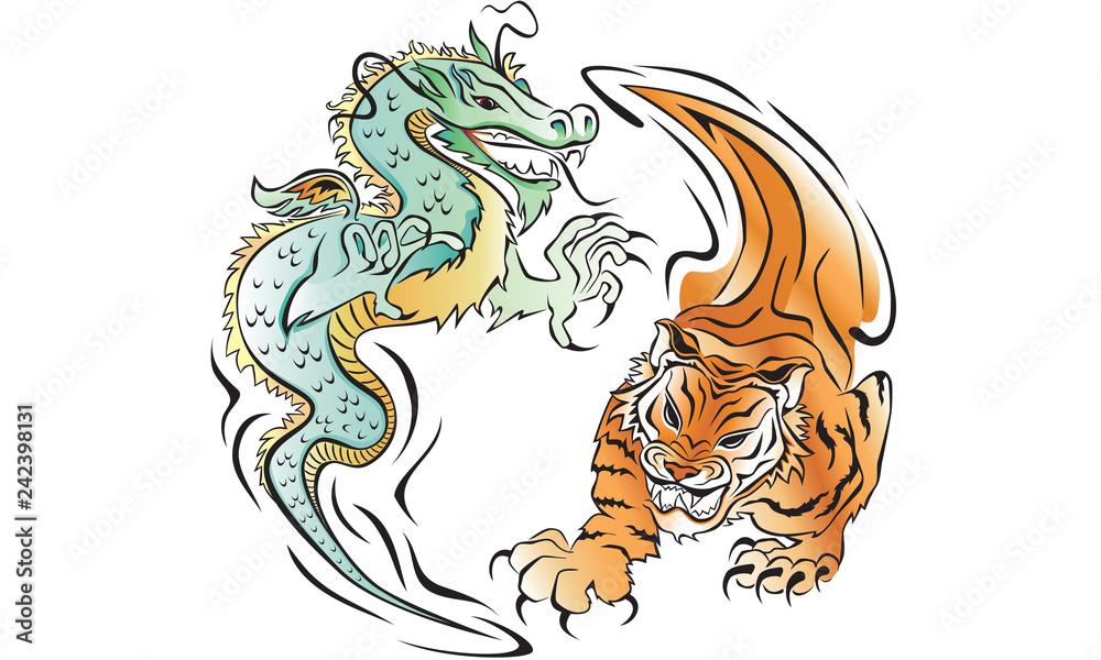 Tiger and Dragon Stock Vector | Adobe Stock