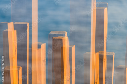 Architectural abstraction. A wooden fence on the waterfront between Alcala and Puerto de Santiago. Tenerife. Canary Islands..Spain