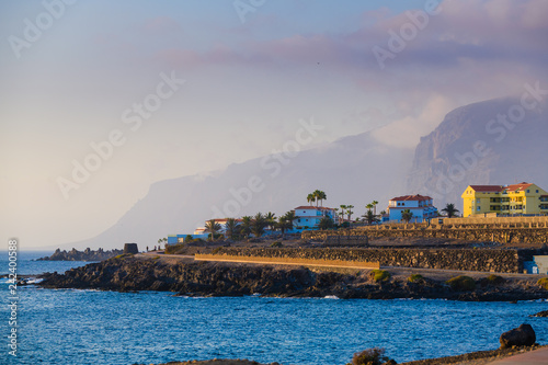Beautiful view of the cliffs of Los Gigantes next to the fishing village of Alcala.  Tenerife. Canary Islands..Spain