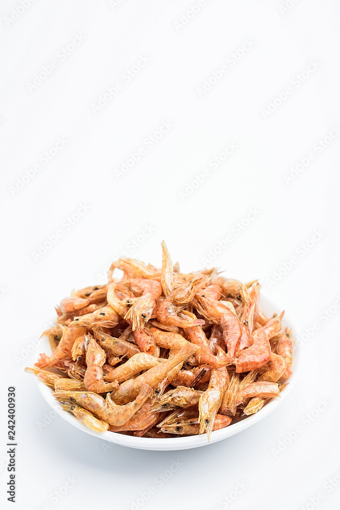 Dried red shrimp / shrimp on white background Dried red shrimp / shrimp on white background
