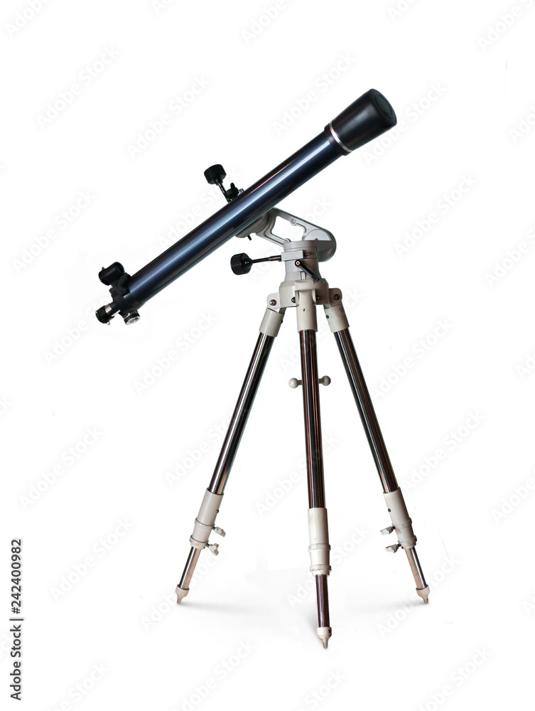 Telescope standing on tripod over white background Telescope standing on tripod over white background