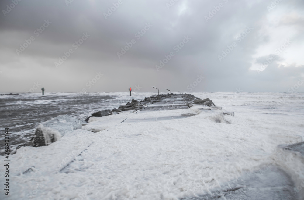 The winter storm in Torsminde in Denmark