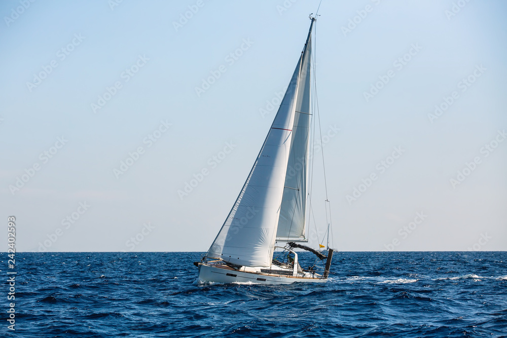 Sailing yacht boat in the Aegean sea. Luxury vacation.