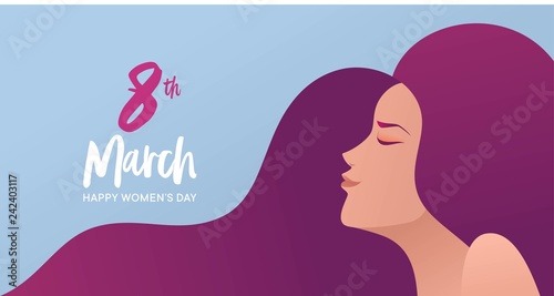 8 march international women's day vector illustration concept, woman head illustration from side view happy women's day, can use for, landing page, template, ui, web, mobile app, poster, banner, flyer