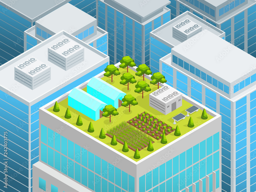 Garden on The Roof Concept 3d Isometric View. Vector Garden on The Roof Concept 3d Isometric View. Vector