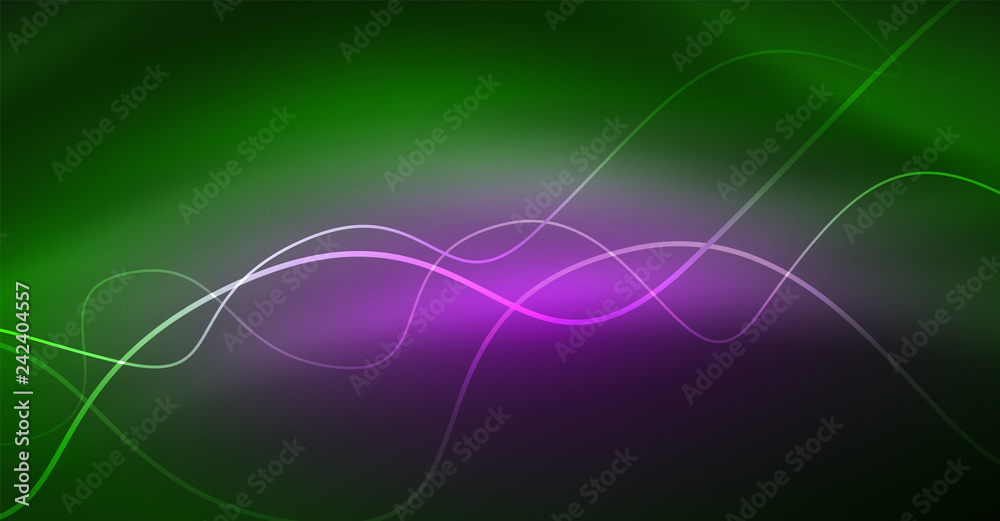 Abstract shiny glowinng color wave design element on dark background - science or technology concept Abstract shiny glowinng color wave design element on dark background - science or technology concept