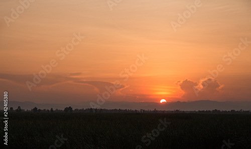 Landscape of sunset over misty mountains in the evening,Nation park of Thailand