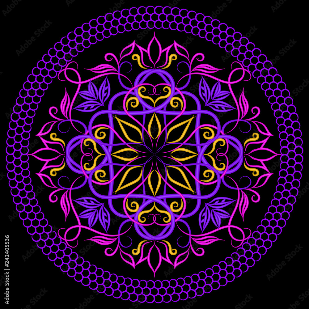 Round floral ethnic style mandala pattern. Vector ornamental col
