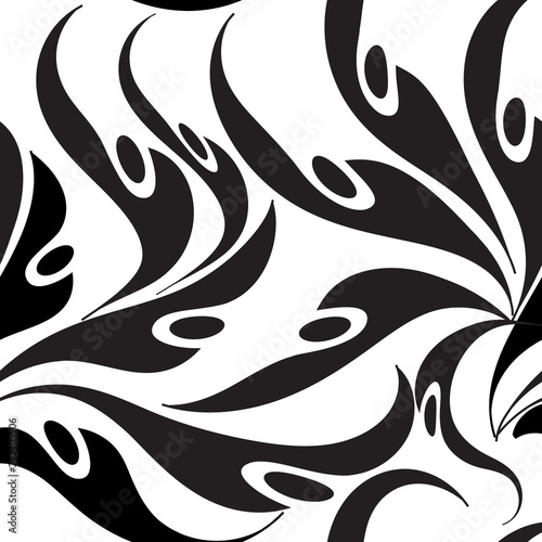Black and white floral seamless pattern. Vector ornamental vinta