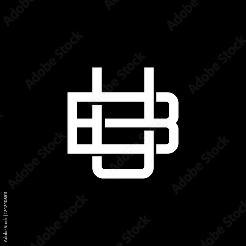 Initial letter B and U, BU, UB, overlapping interlock monogram logo, white color on black background