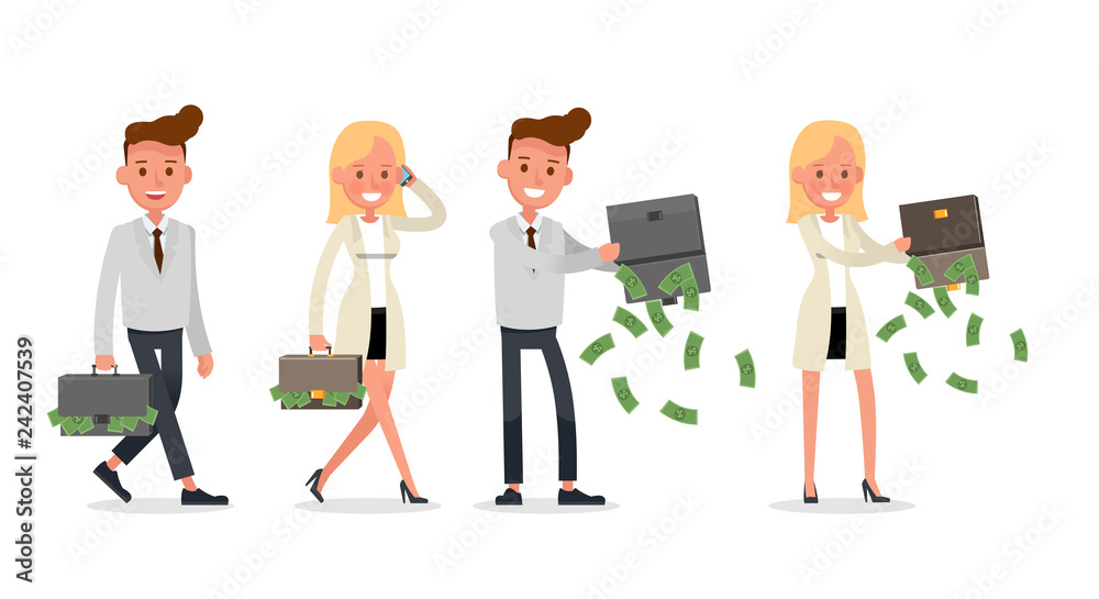 businessman and businesswoman working in office and different poses character vector design no7