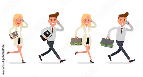 businessman and businesswoman working in office and different poses character vector design no9