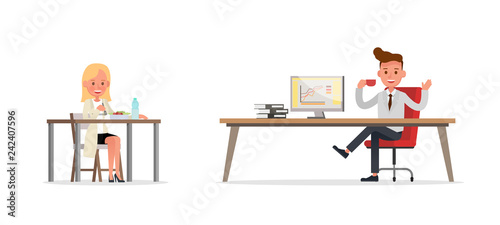 businessman and businesswoman working in office and different poses character vector design no11 photo