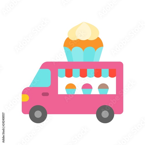 Cupcake truck vector, Food truck flat style icon