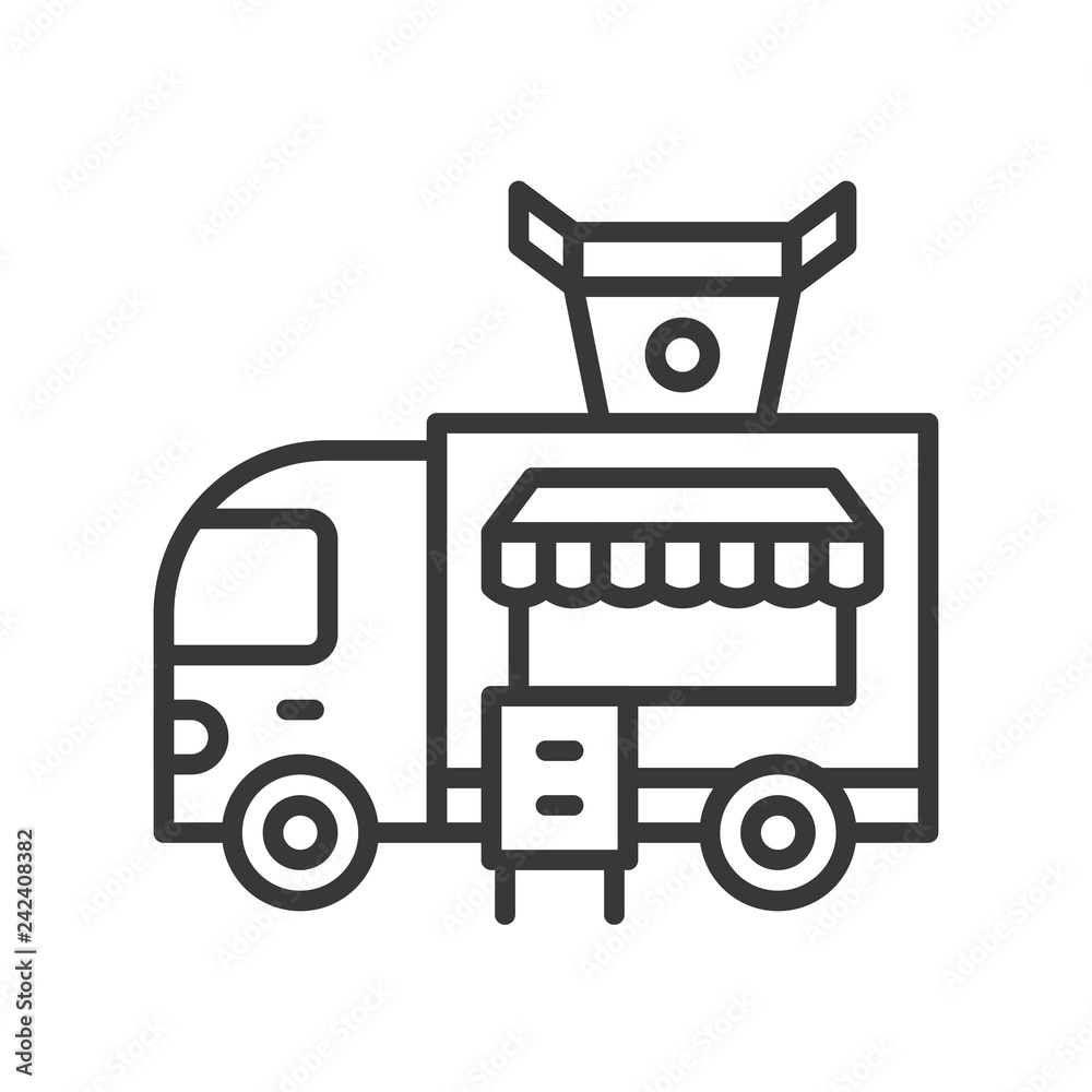Asian food truck vector, Food truck line style editable stroke icon Asian food truck vector, Food truck line style editable stroke icon