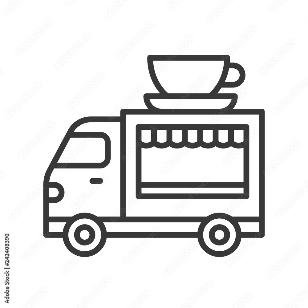 Coffee truck vector, Food truck line style editable stroke icon Coffee truck vector, Food truck line style editable stroke icon