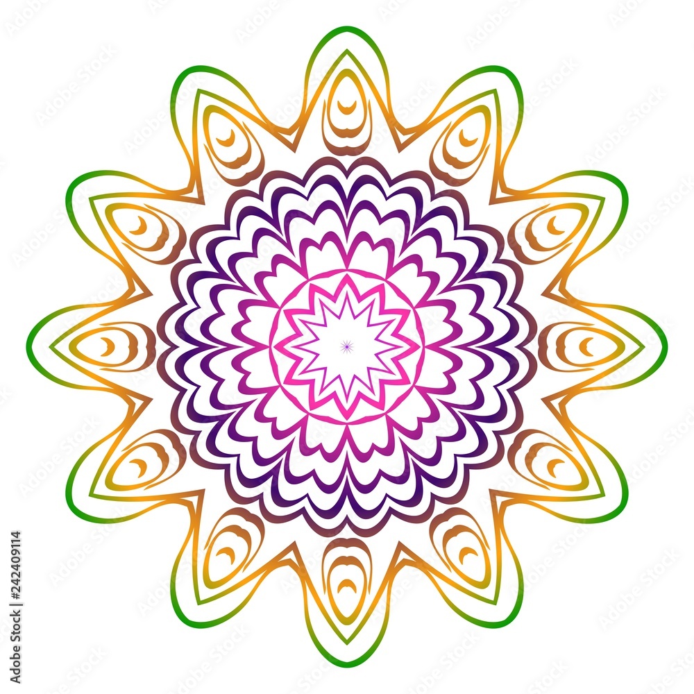 Anti-stress therapy pattern. Mandala. For design backgrounds. Vector illustration. Rainbow color