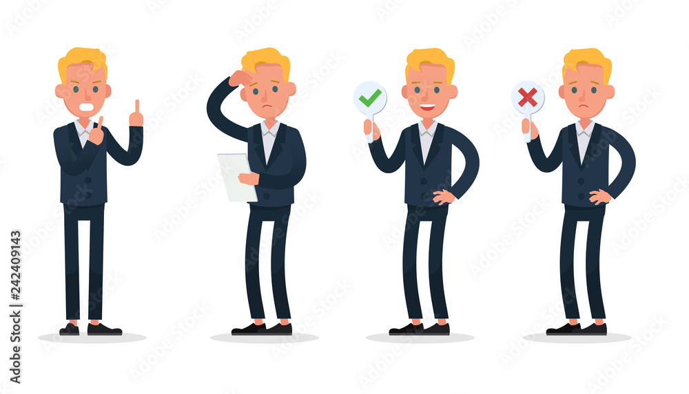 businessman character vector design. Presentation in various action with emotions, standing, walking and working. no26 businessman character vector design. Presentation in various action with emotions, standing, walking and working. no26