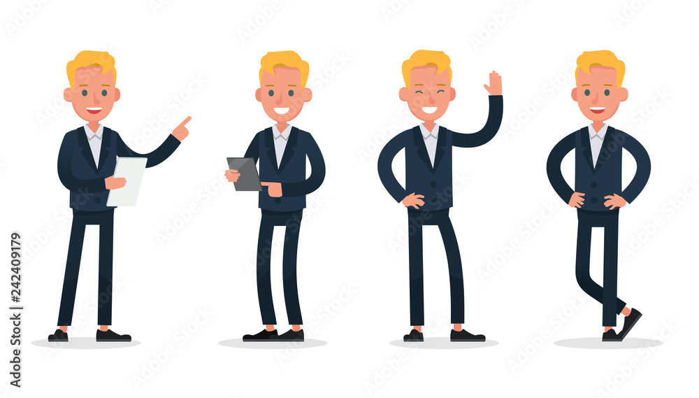 businessman character vector design. Presentation in various action with emotions, standing, walking and working. no28 businessman character vector design. Presentation in various action with emotions, standing, walking and working. no28