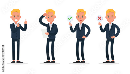 businessman character vector design. Presentation in various action with emotions, standing, walking and working. no26 photo