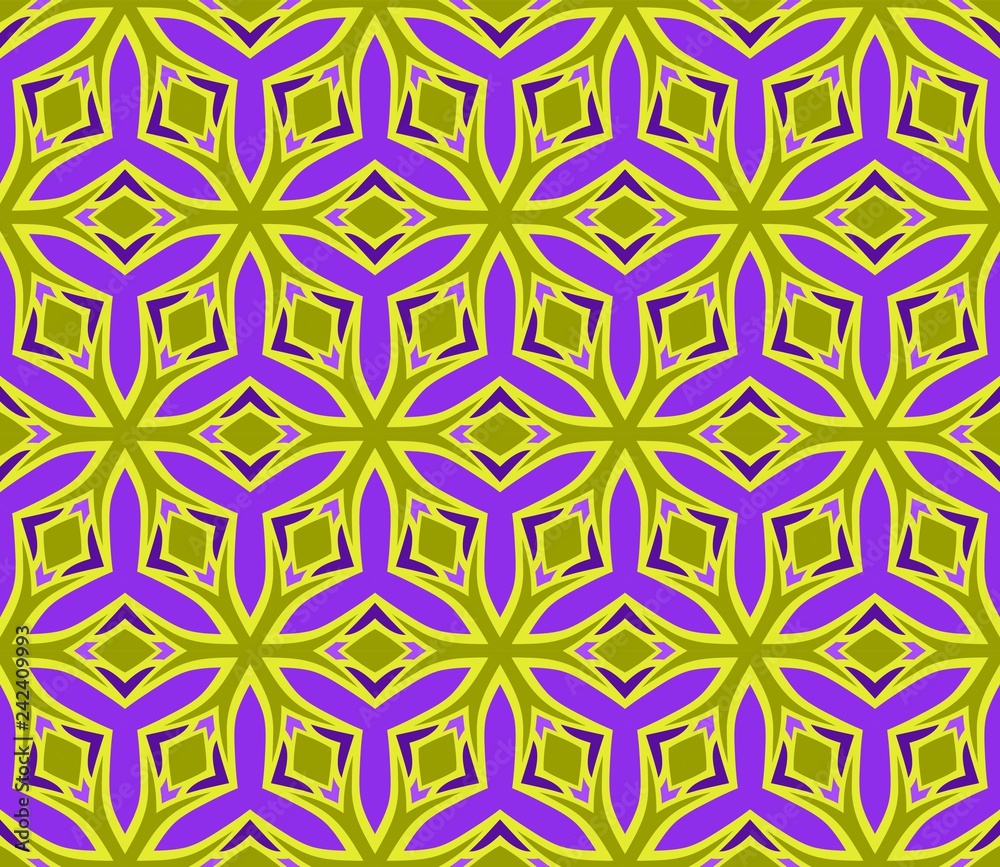 Seamless Pattern With Geometric Ornament. Vector Illustration. For Fabric, Textile, Print. Purple, yellow color