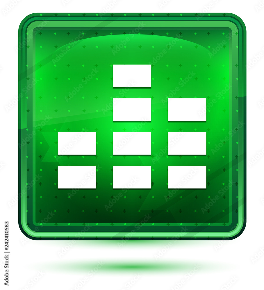 Equalizer icon neon light green square button Equalizer icon neon light green square button