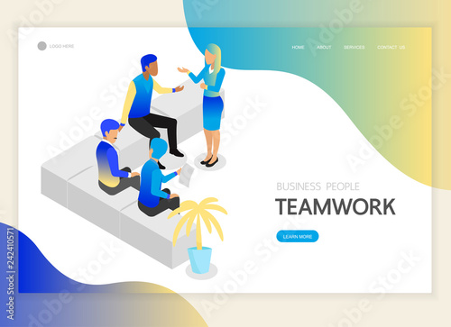 Isometric business people teamwork character vector design. For landing page, web banner, infographics and background template. no2 © yindee