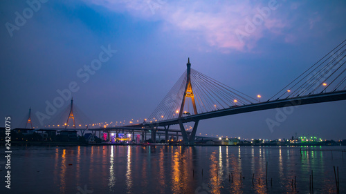 Fototapeta Naklejka Na Ścianę i Meble -  Landscape of Bhumibol bridge in the night at Bangkok Thailand