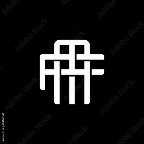Initial letter F and M, FM, MF, overlapping interlock monogram logo, white color on black background