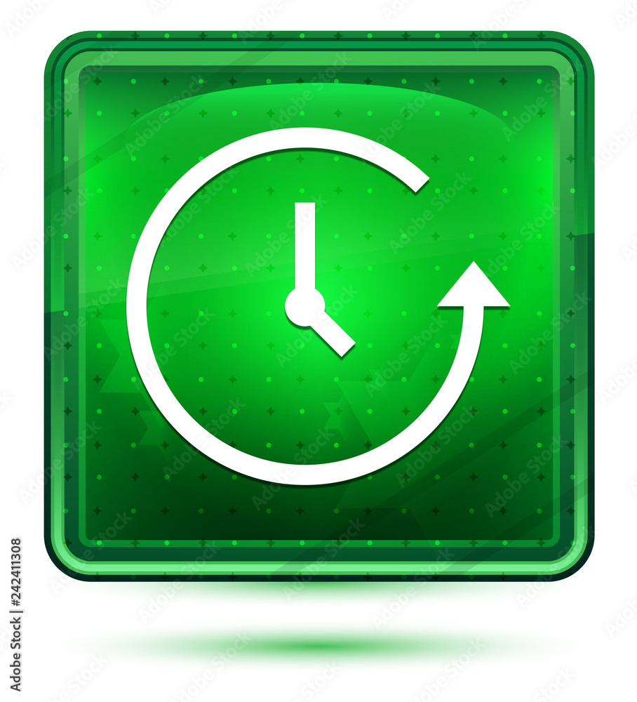 History icon neon light green square button History icon neon light green square button