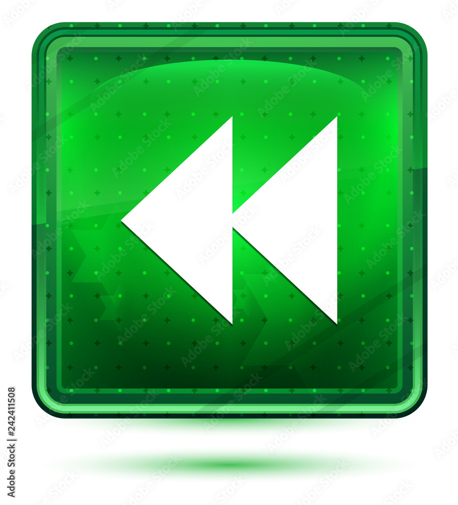 Jump backward icon neon light green square button Jump backward icon neon light green square button