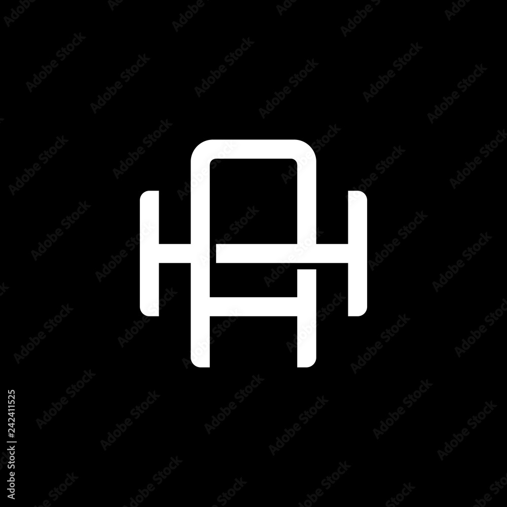 Initial letter H and A, HA, AH, overlapping interlock monogram logo, white color on black background