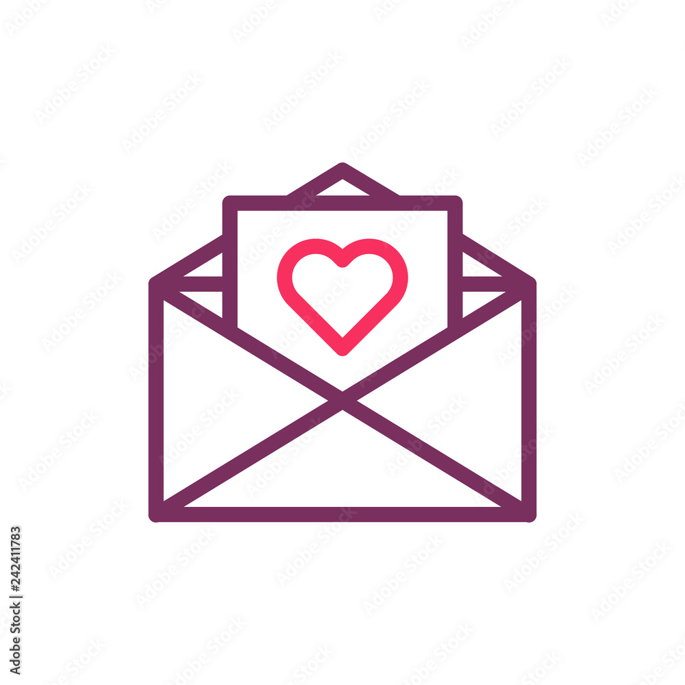 Trendy thin line envelope with heart icon. Vector illustration for wedding invitations, valentine's day, love, romance, messages, dating Trendy thin line envelope with heart icon. Vector illustration for wedding invitations, valentine's day, love, romance, messages, dating