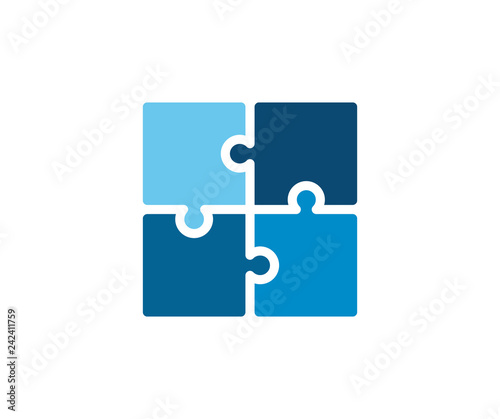 Trendy flat corporate blue puzzle icon. Vector illustration of four puzzle matching pieces for concepts of games, toys, business and start up strategies and solutions