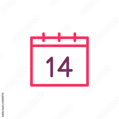 Valentine's day, 14 of february calendar icon. Vector thin line illustration for love, romance, valentine activities