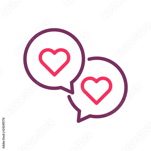 two speech bubbles with hearts. Vector trendy line icon for romance, love, valentine's day, online dating, wedding