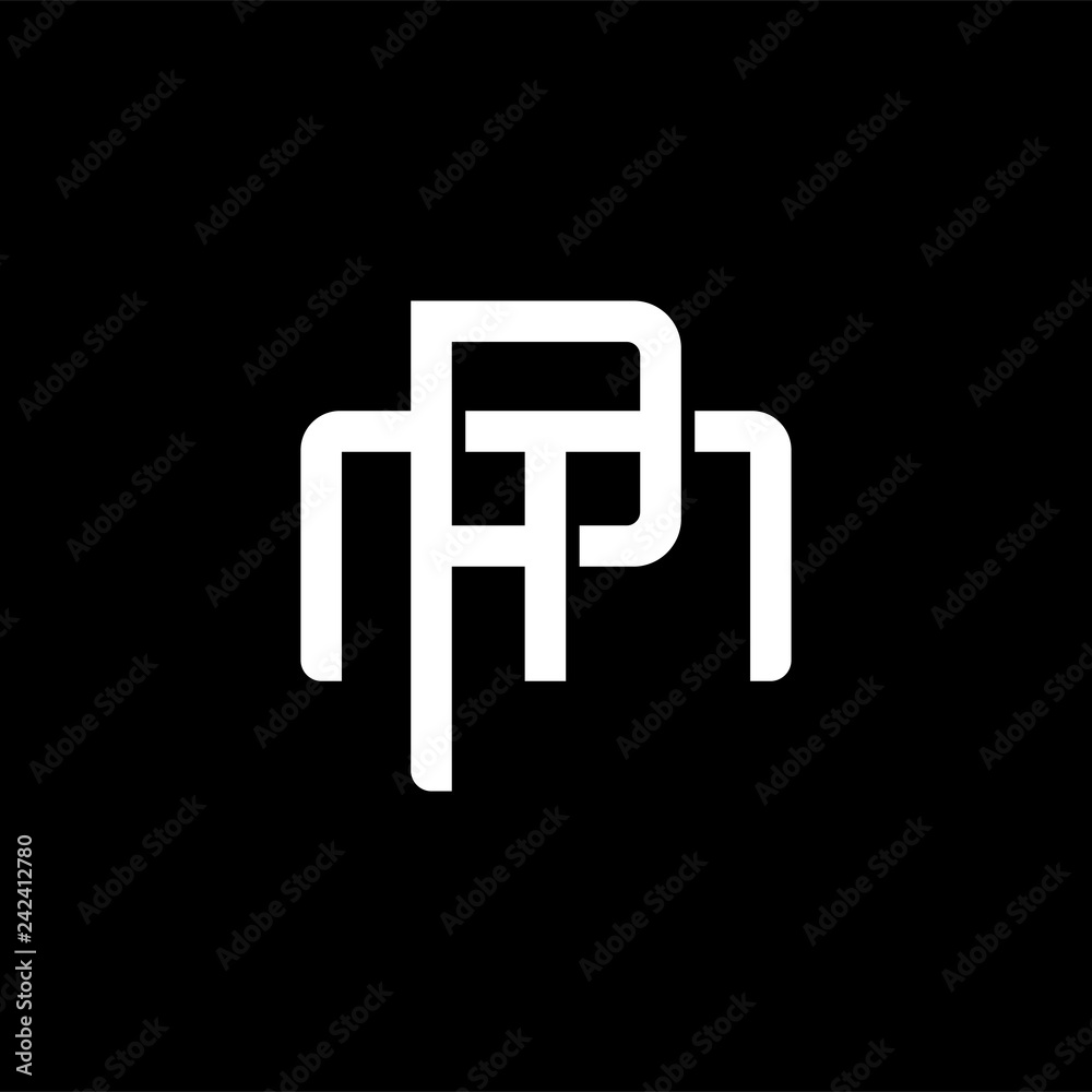 Initial letter M and P, MP, PM, overlapping interlock monogram logo, white color on black background Initial letter M and P, MP, PM, overlapping interlock monogram logo, white color on black background