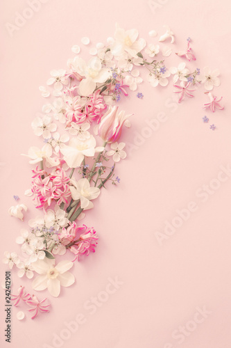 beautiful spring flowers on paper background