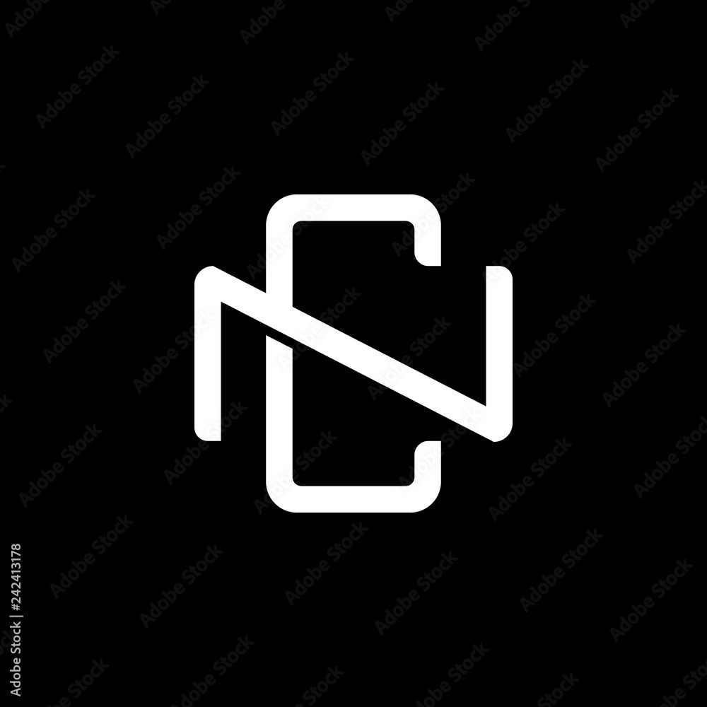 Initial letter N and C, NC, CN, overlapping interlock monogram logo, white color on black background Initial letter N and C, NC, CN, overlapping interlock monogram logo, white color on black background