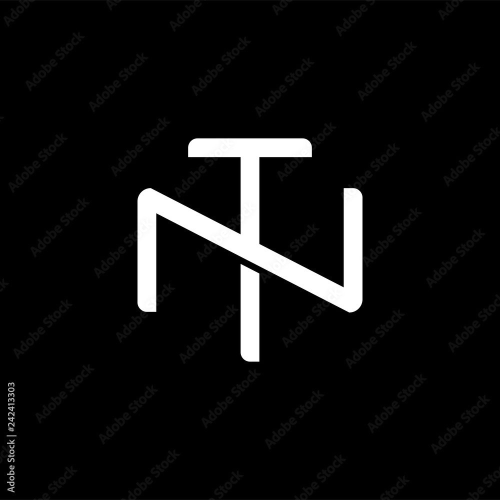 Initial letter N and T, NT, TN, overlapping interlock monogram logo, white color on black background