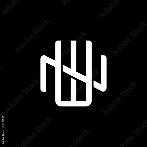 Initial letter N and W, NW, WN, overlapping interlock monogram logo, white color on black background