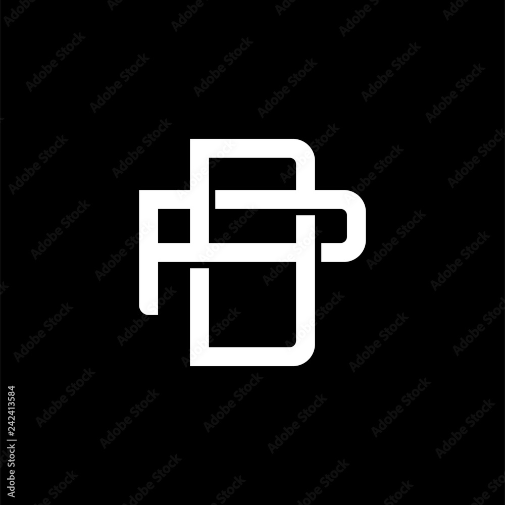 Initial letter P and D, PD, DP, overlapping interlock monogram logo, white color on black background