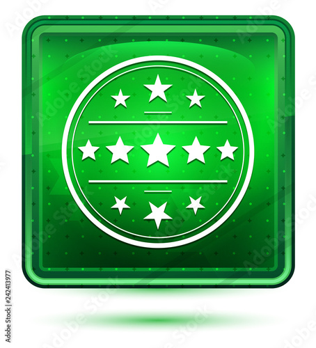 Premium badge icon neon light green square button