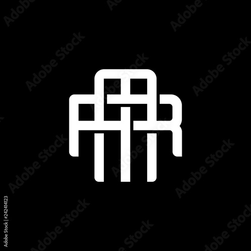 Initial letter R and M, RM, MR, overlapping interlock monogram logo, white color on black background