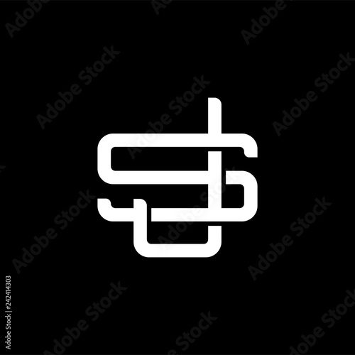 Initial letter S and J, SJ, JS, overlapping interlock monogram logo, white color on black background