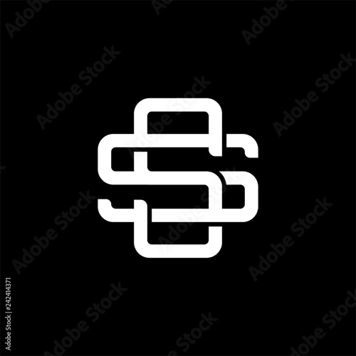Initial letter S and S, SS, overlapping interlock monogram logo, white color on black background